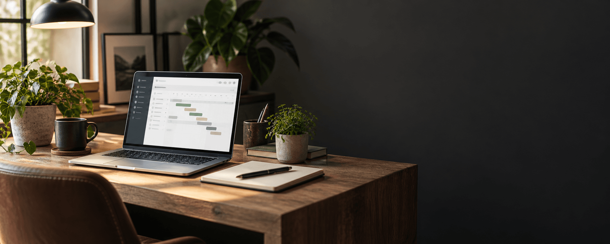 Project planning workspace with a laptop and notebook